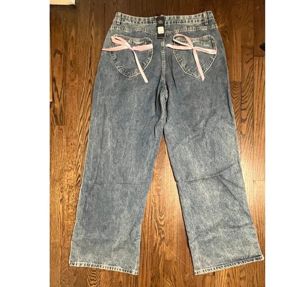 Fashion Nova Bow Lace Trim Denim Size 14 Plus - Picture 7 of 11